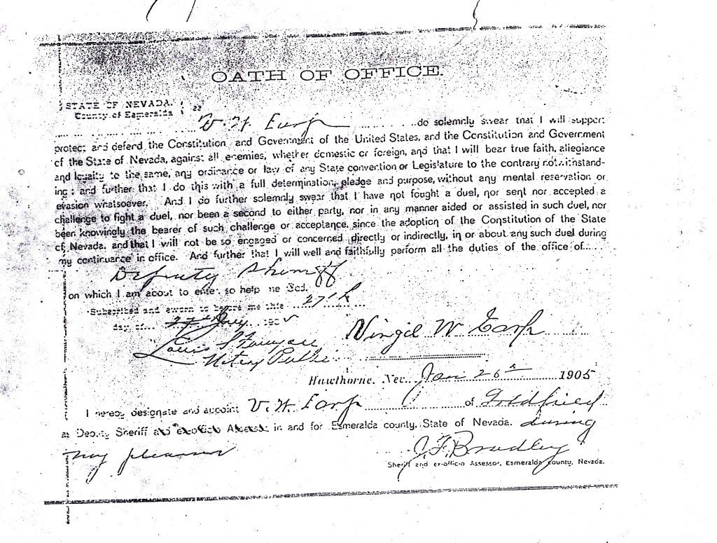 Virgil Earp Goldfield Oath of Office 